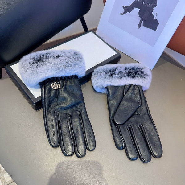 DOUBLE G GLOVES IN BLACK LAMBSKIN AND RABBIT FUR 466796