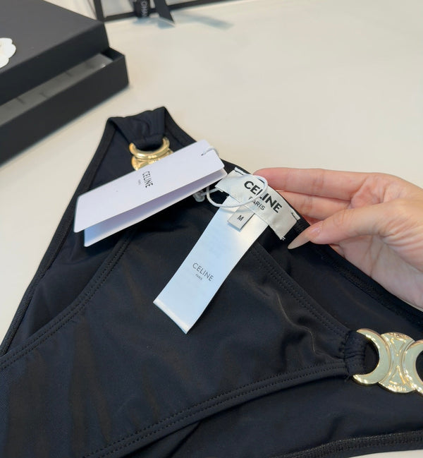 Celine Triangle Swimsuits Black Polyamide 180547