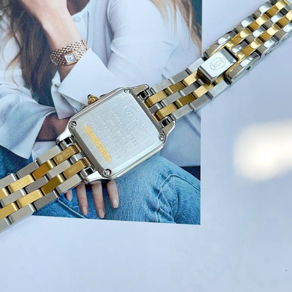 Catena doppia Panthere in oro giallo e argento da 22 mm, 44 cm 