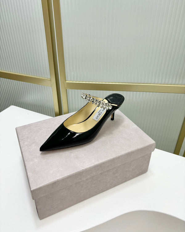 Jimmy Bing 65mm In Pelle di Vacchetta Nera Lucida Mules 587758