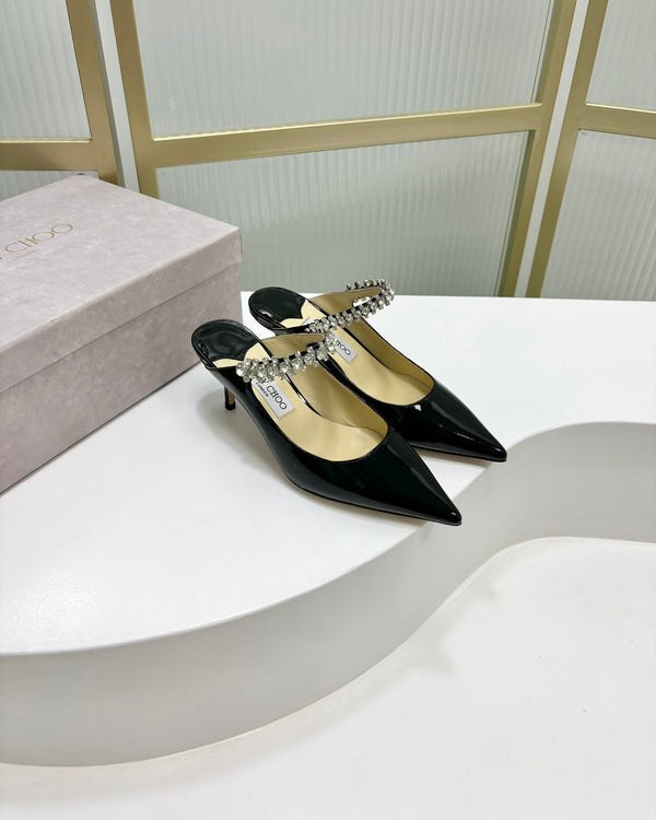 Jimmy Bing 65mm In Pelle di Vacchetta Nera Lucida Mules 587758