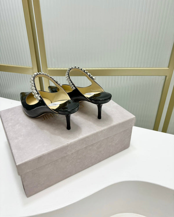 Jimmy Bing 65mm In Pelle di Vacchetta Nera Lucida Mules 587758