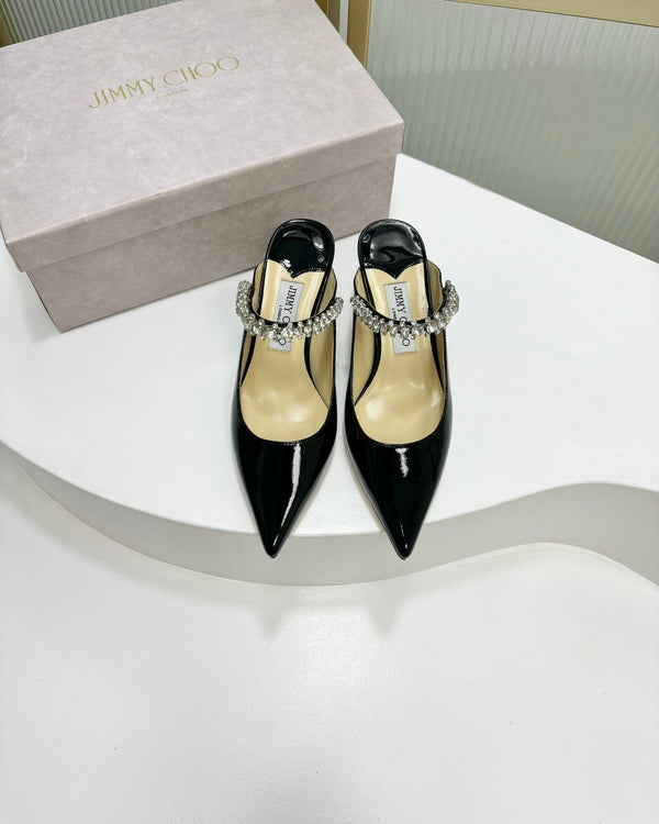 Jimmy Bing 65mm In Pelle di Vacchetta Nera Lucida Mules 587758