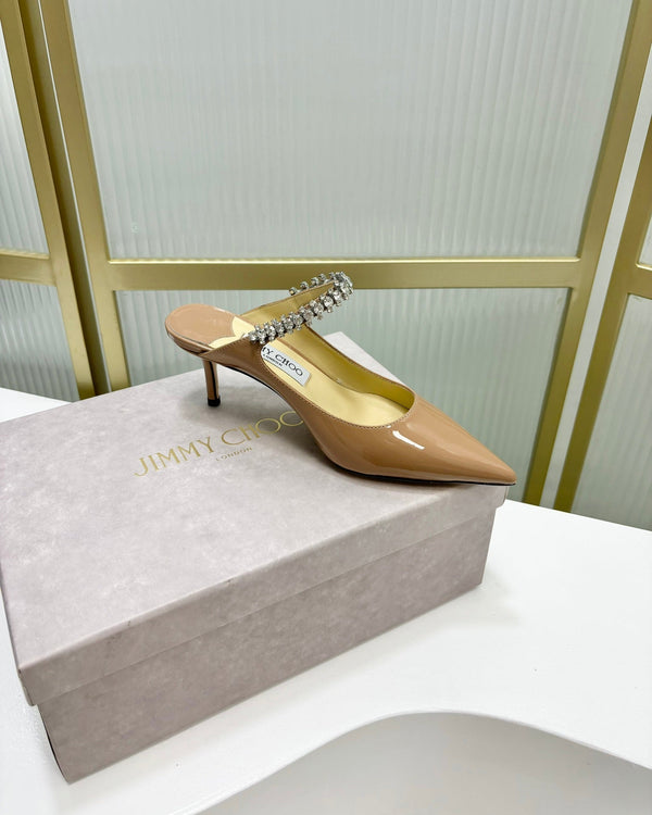 Jimmy Bing 65mm in pelle di vacchetta lucida beige scuro Mules 587762