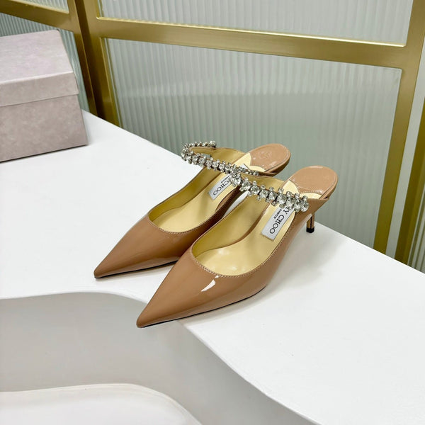 Jimmy Bing 65mm in pelle di vacchetta lucida beige scuro Mules 587762