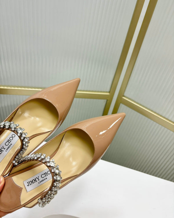 Jimmy Bing 65mm in pelle di vacchetta lucida beige scuro Mules 587762