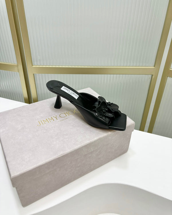Jimmy Skye 65mm in pelle di vacchetta nera Mules 597842