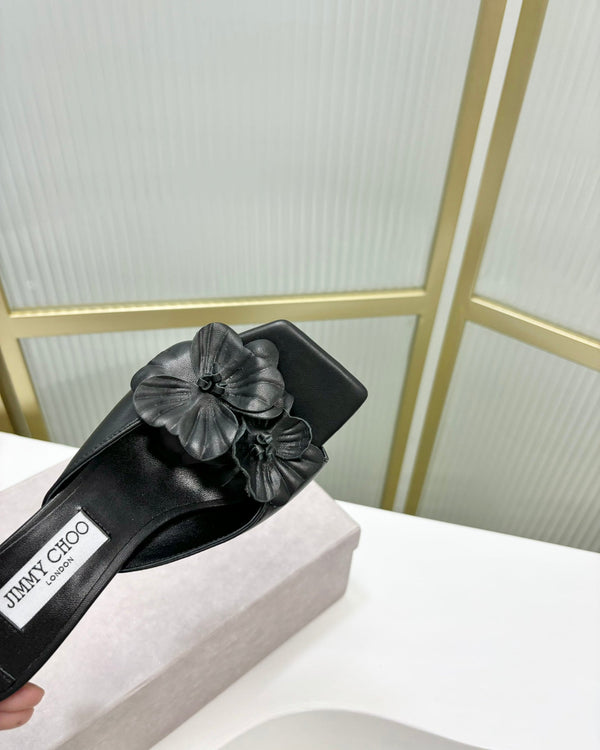 Jimmy Skye 65mm in pelle di vacchetta nera Mules 597842