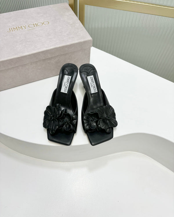 Jimmy Skye 65mm in pelle di vacchetta nera Mules 597842