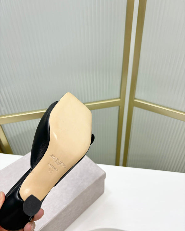 Jimmy Skye 65mm in pelle di vacchetta nera Mules 597842