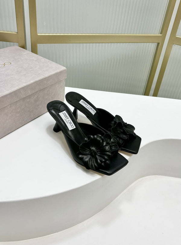 Jimmy Skye 65mm in pelle di vacchetta nera Mules 597842