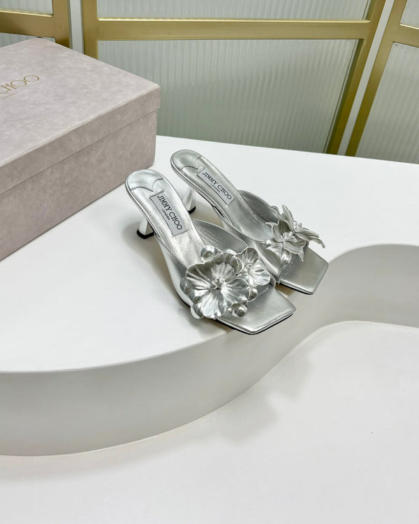 Jimmy Skye 65mm in pelle di vacchetta argento Mules 597846