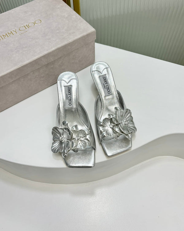Jimmy Skye 65mm in pelle di vacchetta argento Mules 597846