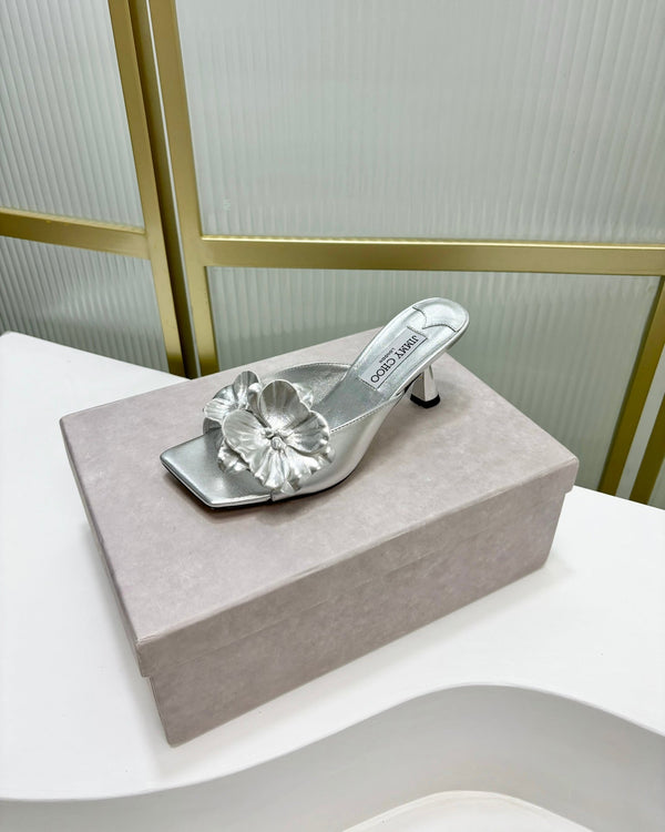 Jimmy Skye 65mm in pelle di vacchetta argento Mules 597846