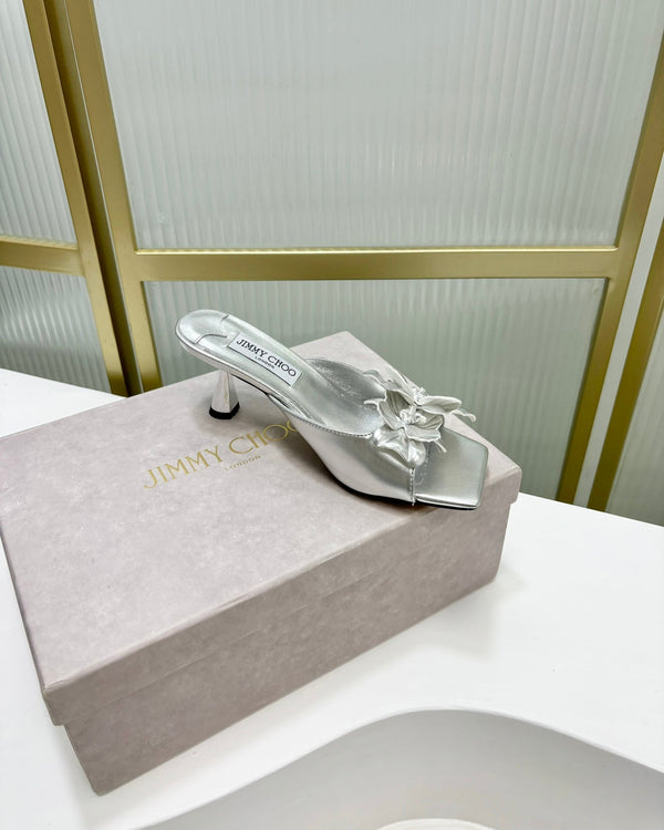 Jimmy Skye 65mm in pelle di vacchetta argento Mules 597846