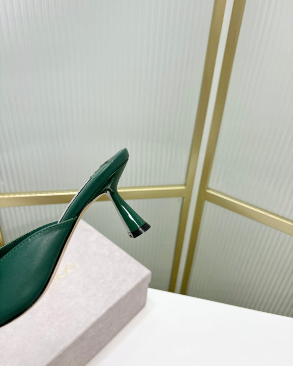 Jimmy Skye 65mm in pelle di vacchetta verde scuro Mules 597850