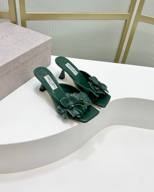 Jimmy Skye 65mm in pelle di vacchetta verde scuro Mules 597850