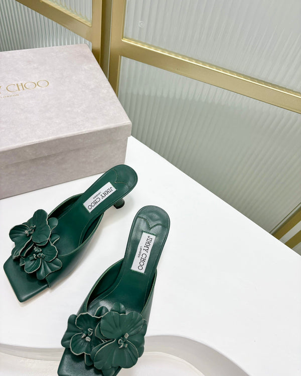 Jimmy Skye 65mm in pelle di vacchetta verde scuro Mules 597850