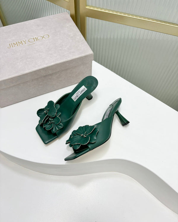 Jimmy Skye 65mm in pelle di vacchetta verde scuro Mules 597850