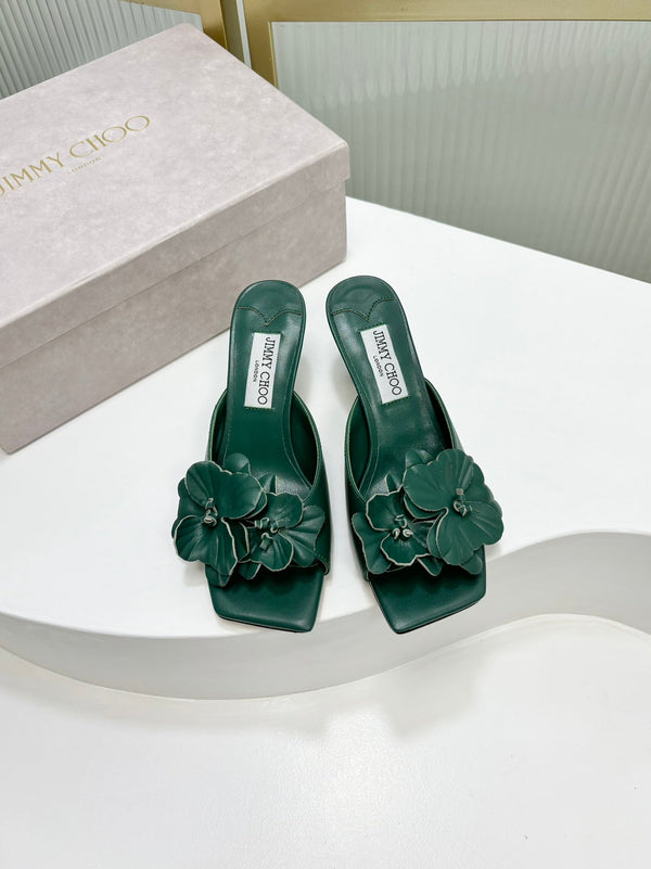 Jimmy Skye 65mm in pelle di vacchetta verde scuro Mules 597850