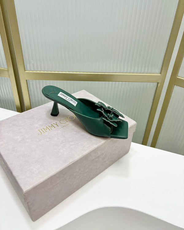 Jimmy Skye 65mm in pelle di vacchetta verde scuro Mules 597850