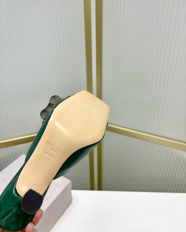 Jimmy Skye 65mm in pelle di vacchetta verde scuro Mules 597850