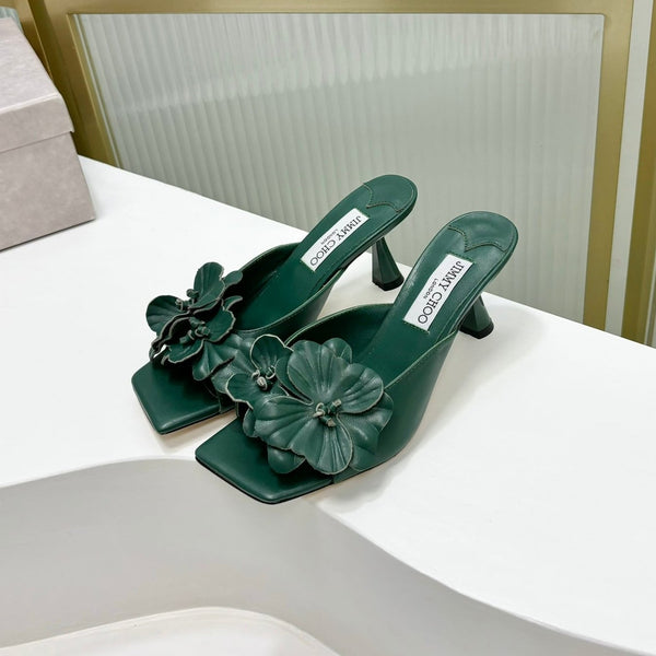 Jimmy Skye 65mm in pelle di vacchetta verde scuro Mules 597850