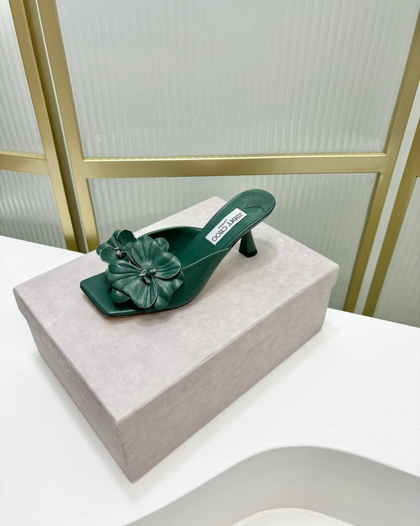 Jimmy Skye 65mm in pelle di vacchetta verde scuro Mules 597850