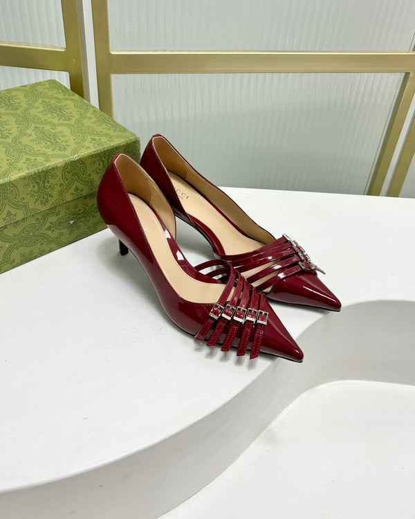 DÉCOLLETÉ ALTO 6 CM IN PELLE DI VITELLO ROSSO CREMISANO