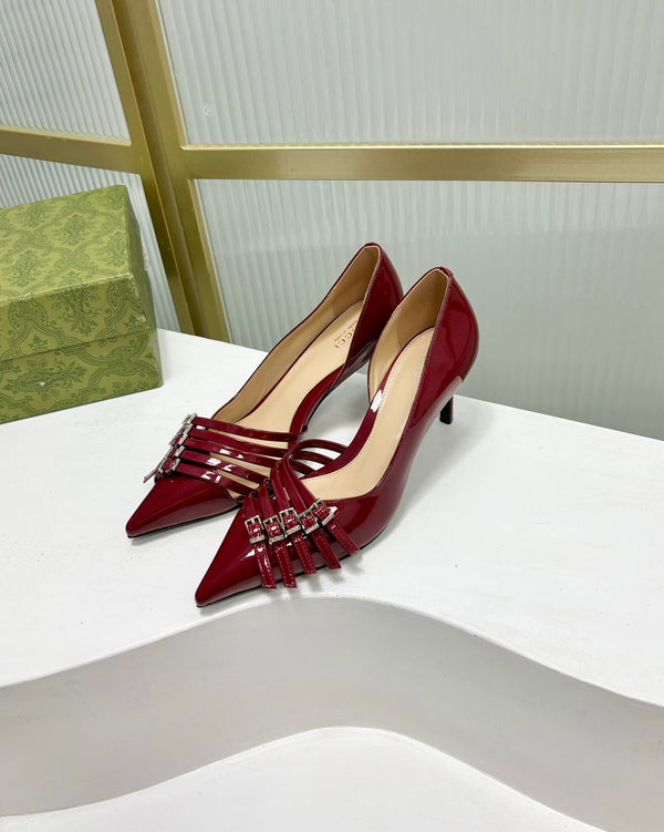 DÉCOLLETÉ ALTO 6 CM IN PELLE DI VITELLO ROSSO CREMISANO