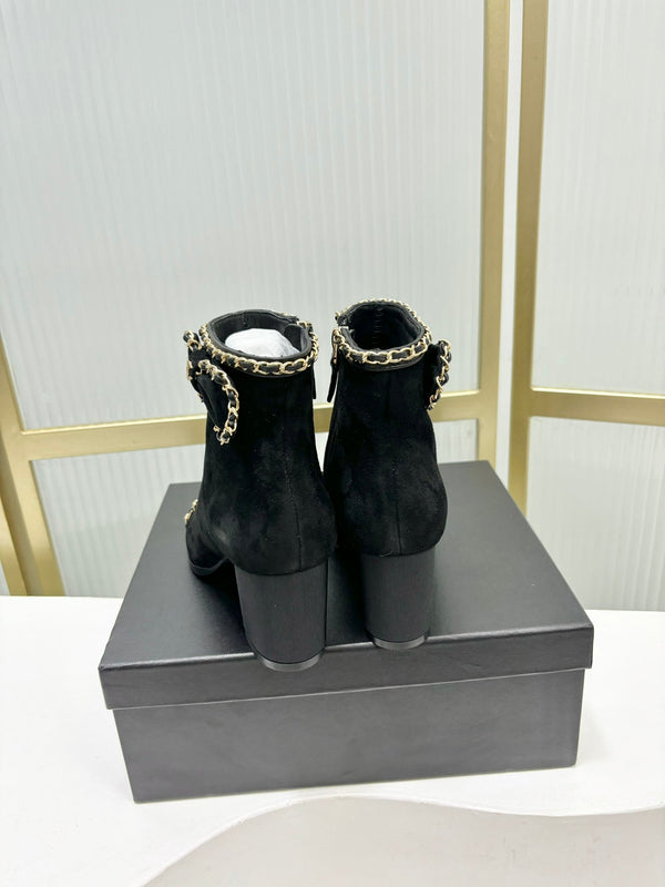 CC Ankle Boot 65 Black Suede Grosgrain Leather Strap