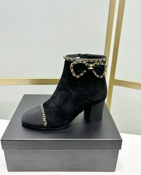 CC Ankle Boot 65 Black Suede Grosgrain Leather Strap