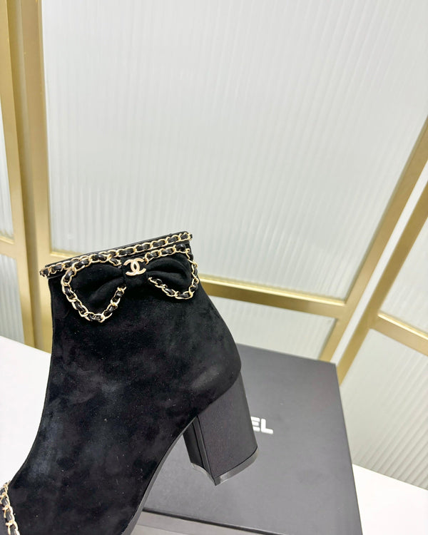 CC Ankle Boot 65 Black Suede Grosgrain Leather Strap