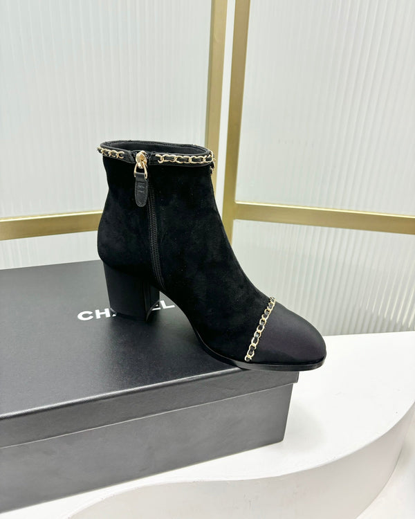 CC Ankle Boot 65 Black Suede Grosgrain Leather Strap