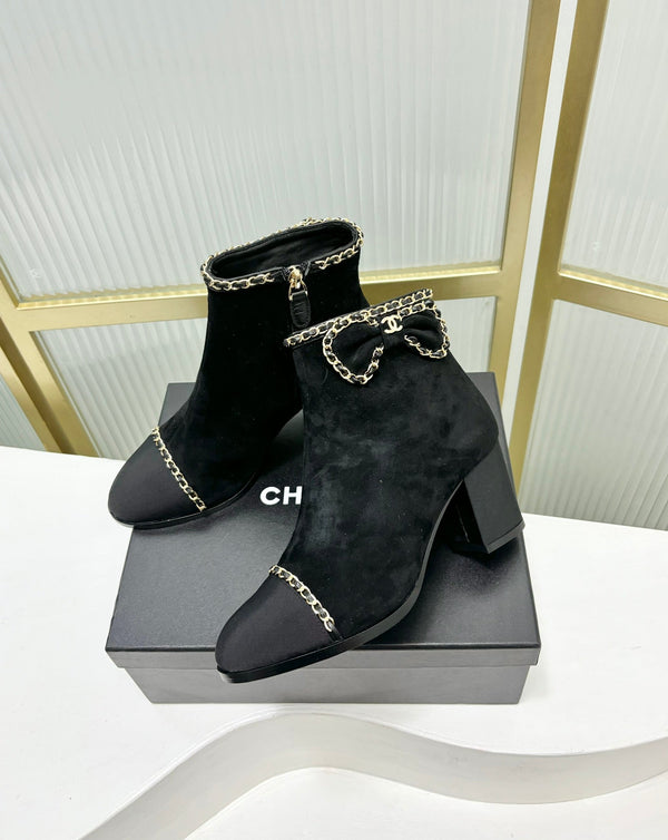 CC Ankle Boot 65 Black Suede Grosgrain Leather Strap