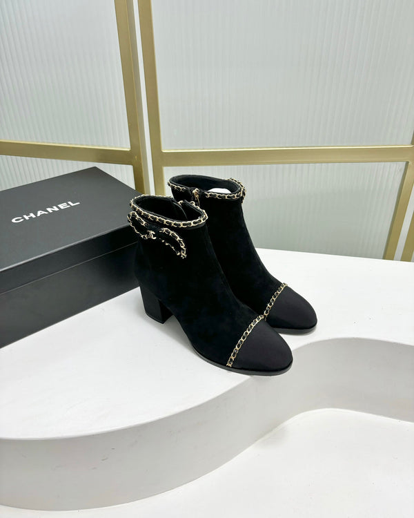 CC Ankle Boot 65 Black Suede Grosgrain Leather Strap
