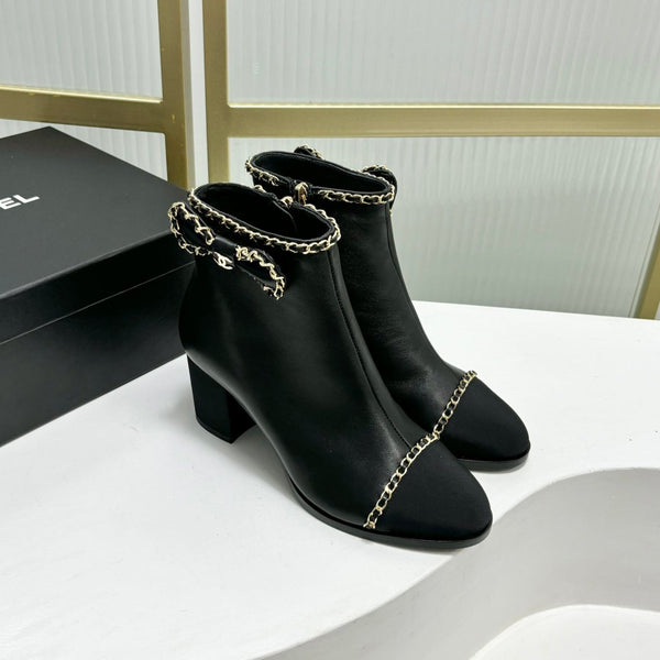 CC Ankle Boot 65 Black Calfkin Grosgrain Leather Strap