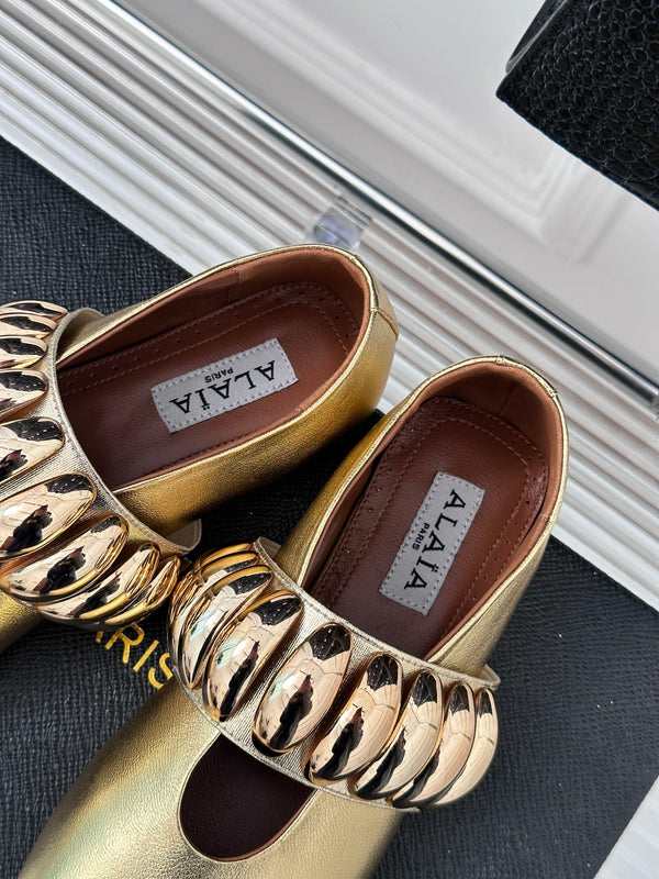 Alaia 25 Mary Jane Jewel Ballet Flats Gold Calfskin 293245