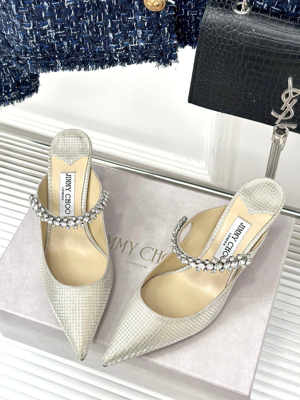 Jimmy Bing 65mm in pelle di vacchetta con borchie in pietra bianca avorio 593192