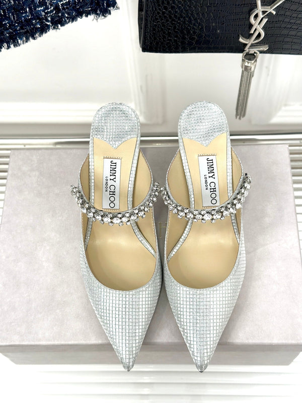 Jimmy Bing 65mm in pelle di vacchetta con borchie in argento bianco 593194