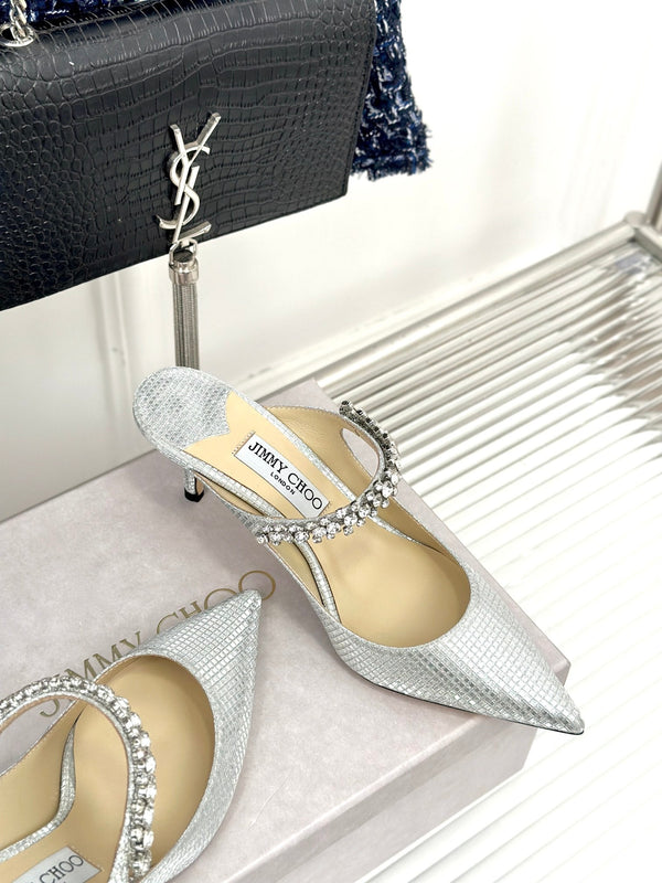 Jimmy Bing 65mm in pelle di vacchetta con borchie in argento bianco 593194