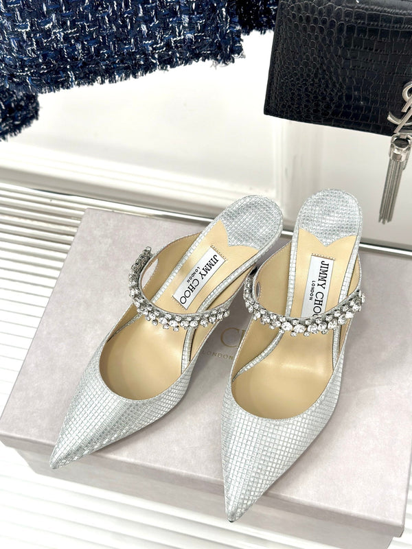 Jimmy Bing 65mm in pelle di vacchetta con borchie in argento bianco 593194