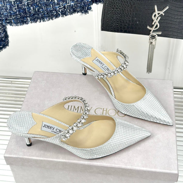 Jimmy Bing 65mm in pelle di vacchetta con borchie in argento bianco 593194