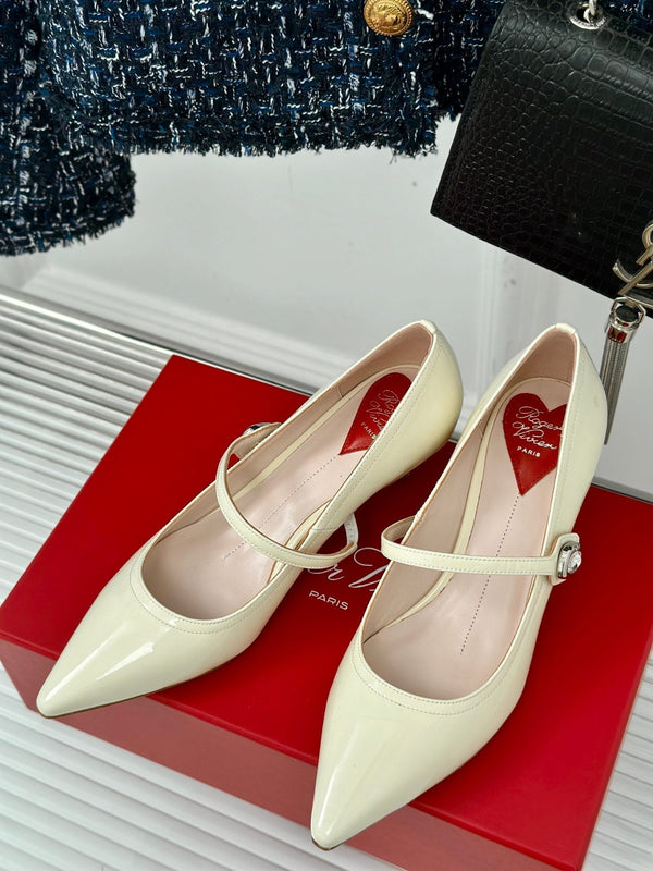 Mary Jane Virgule Pumps 55 Pelle Verniciata Bianca