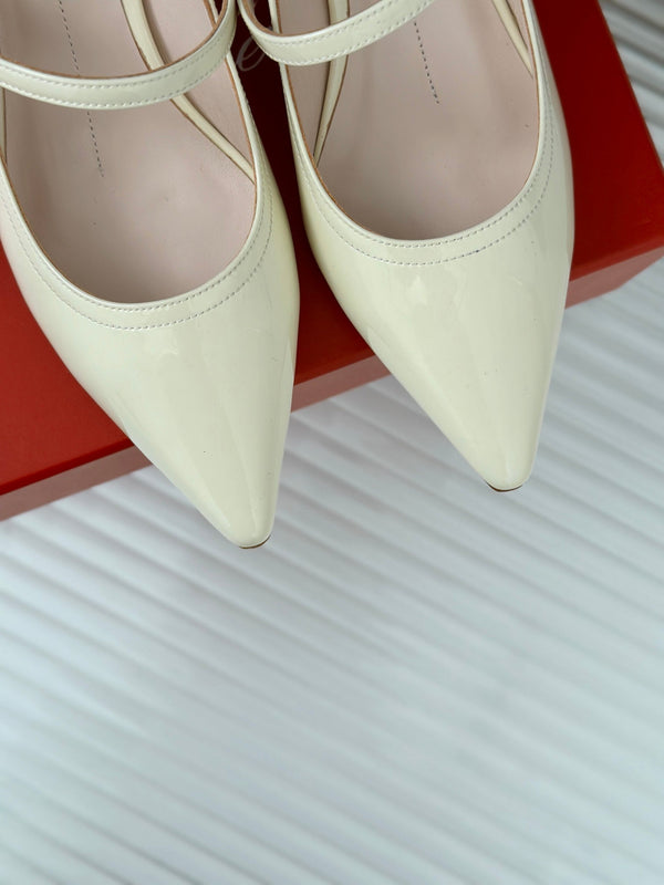 Mary Jane Virgule Pumps 55 Pelle Verniciata Bianca