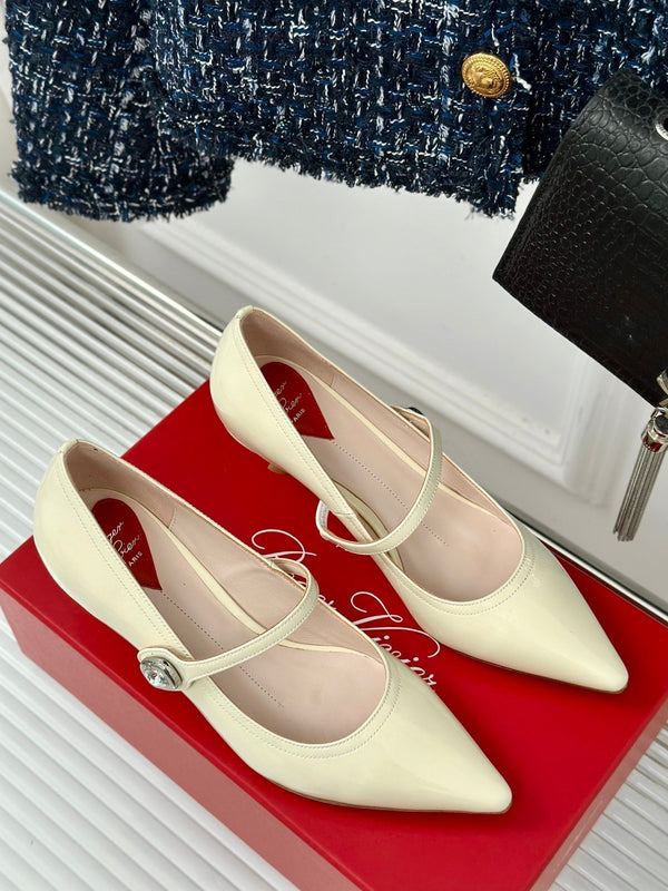 Mary Jane Virgule Pumps 55 Pelle Verniciata Bianca