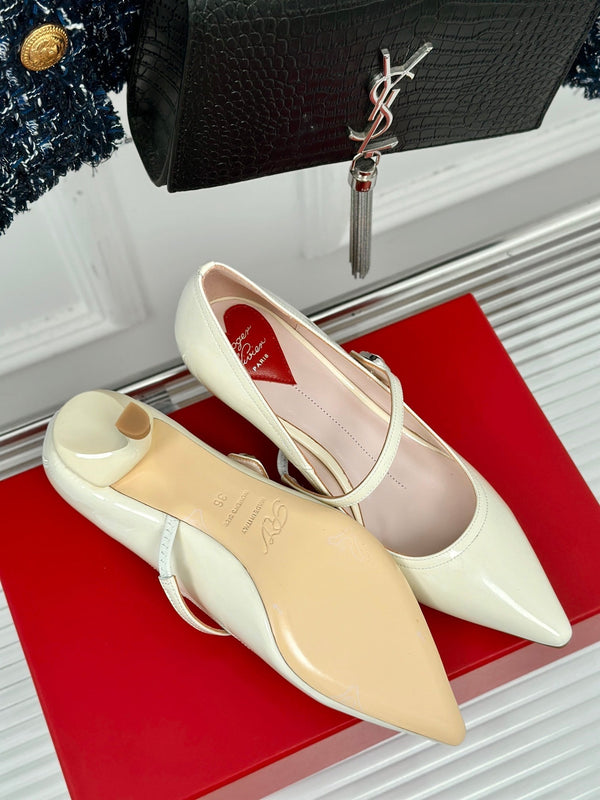 Mary Jane Virgule Pumps 55 Pelle Verniciata Bianca