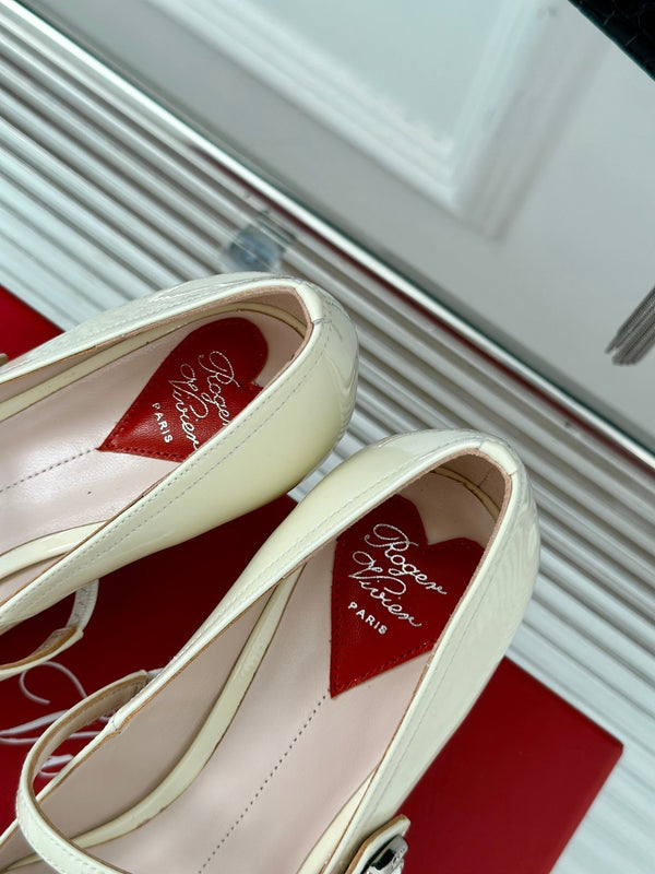 Mary Jane Virgule Pumps 55 Pelle Verniciata Bianca