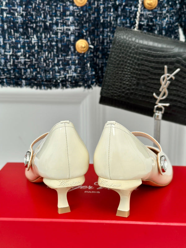 Mary Jane Virgule Pumps 55 Pelle Verniciata Bianca