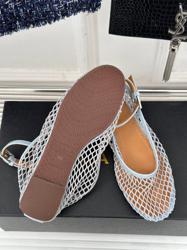 Alaia Mary Jane Ballerina in pelle di agnello blu chiaro 293231